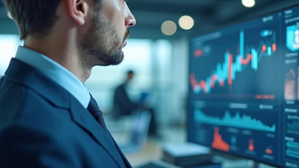 Geschäftsanalyst bei Besprechung mit Wirtschaftsdaten und Statistiken