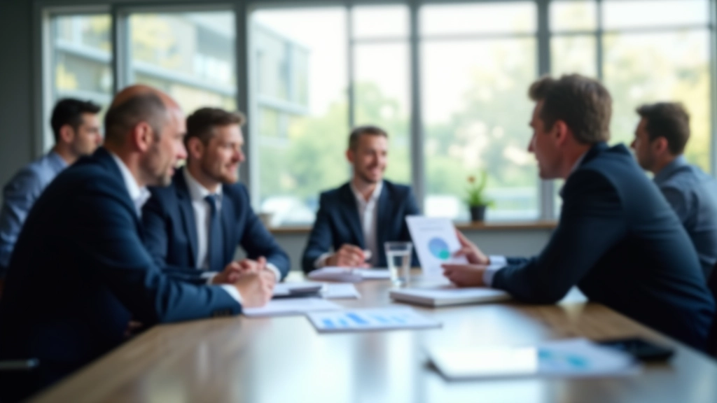 Fachleute diskutieren Wirtschaftsstrategie an Konferenztisch mit modernen Grafiken und Analysen